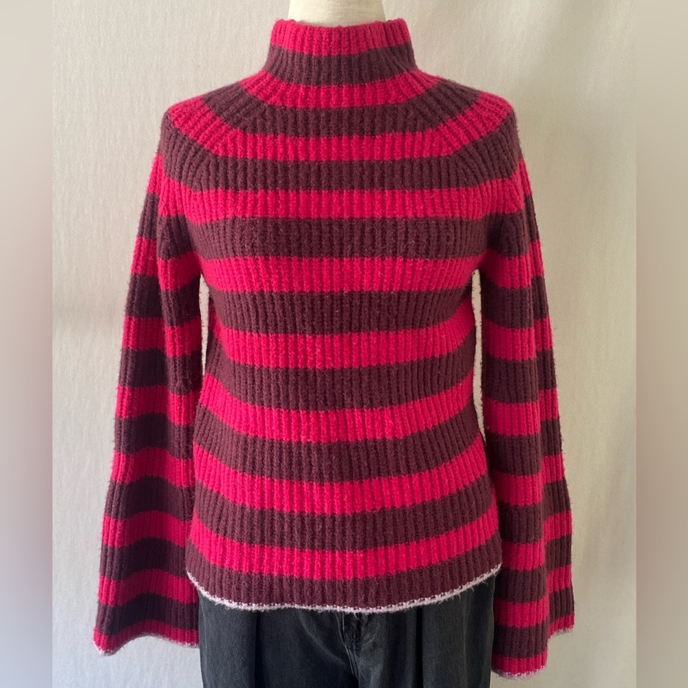 Anthropologie Maeve mock neck striped flare arm sweater wool angora women small